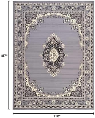 Unique Loom Reza Collection Traditional Persian Style Area Rug, 9 ft 10 in x 13 ft, Gray/Ivory - Image 3