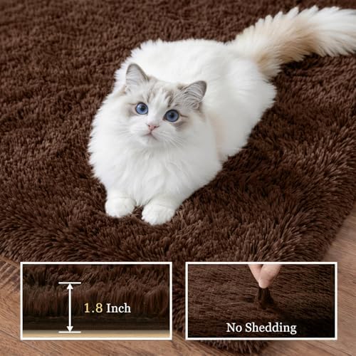 8x10 Area Rug Living Room Bedroom: Fluffy Plush Shag Carpet Brown - Image 5