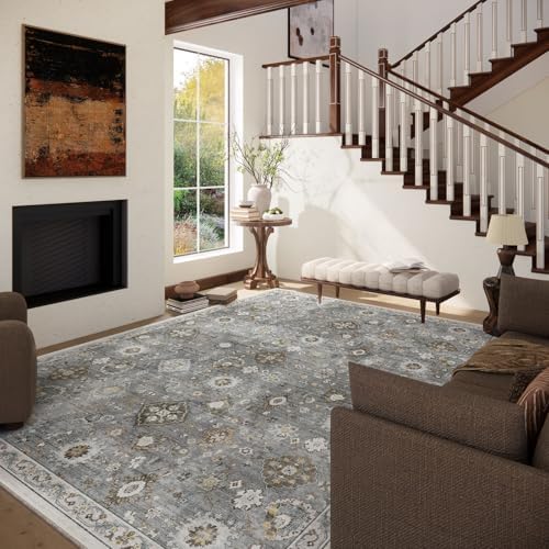 Machine Washable Rug for Living room: 9x12 Area Rugs Boho Vintage Rugs Stain Resistant Non Slip Low Pile Lightweight Soft Carpet for Bedroom Kitchen Dining Room Nursery Kids Room Farmhouse Home Office - Image 2