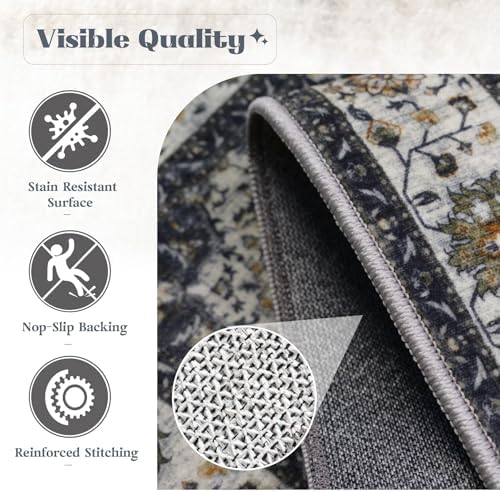 Area Rug 8x10 Washable Rug, Vintage Boho Medallion Rugs Non-Slip Soft Low Pile Large Distressed Rug Indoor Retro Carpet for Living Room Bedroom Dining Room Home Office (Vintage Black, 8'x10') - Image 7