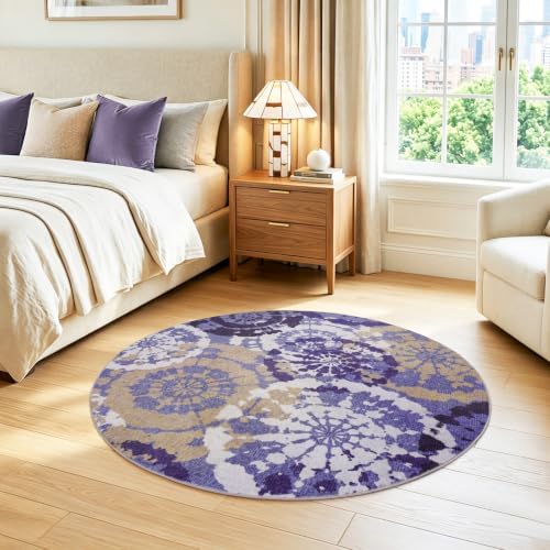Round Area Rugs 4ft, Washable Non-Slip Modern Boho Low Pile Circle Rug - Image 3