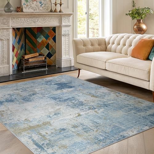 5x7 Area Rug Living Room, Modern Washable Indoor Carpet Light Blue by AMADAHOMEFURNISHING