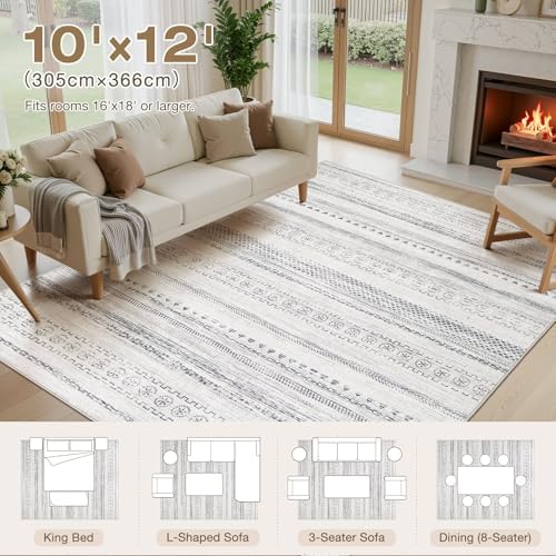 kakania Washable 10x12 Area Rug for Living Room: Boho Geometry Home Decor - Image 2