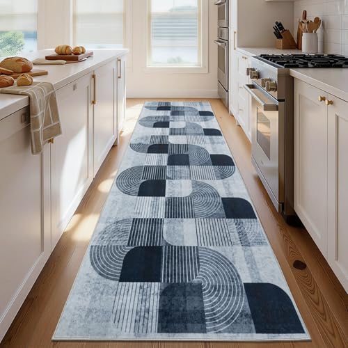 Washable Modern Geometric Hallway Runner Rug for Kitchen Grey 3x10 - Image 3