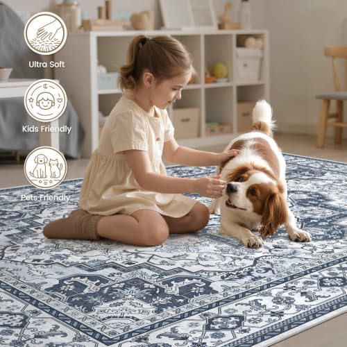 EIEIHOUSE 9x12 Area Rug Washable Vintage Rugs for Living Room Indigo - Image 5