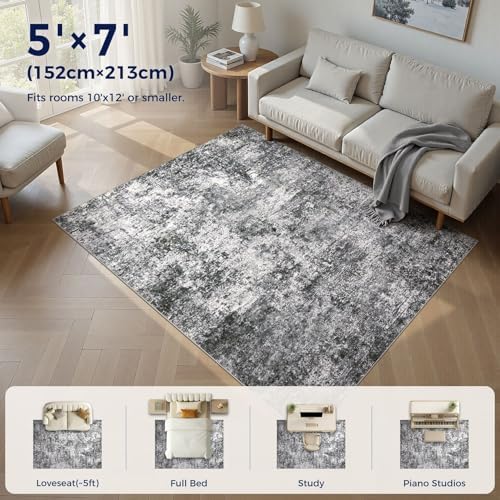 DMOYEST Area Rug Living Room Rugs 5x7 Washable Abstract Grey Carpet - Image 5