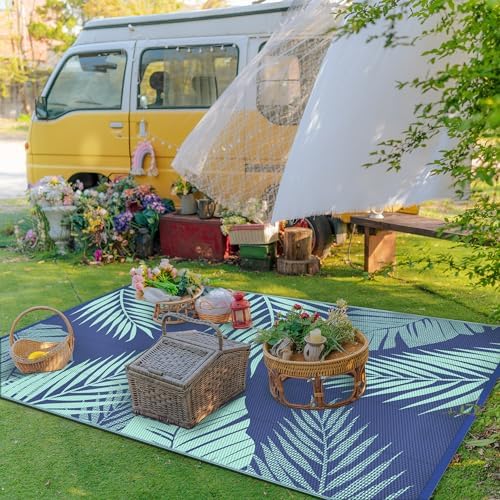 GENIMO Outdoor Rug, Waterproof Plastic Rugs for Patio, 8'x10' Navy Green - Image 3