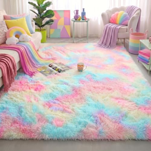 Amdrebio Rainbow Unicorn Pastel Cute Area Rug 4x6 for Kids Girls Bedroom by Amdrebio