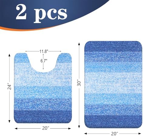 OLANLY Micorfiber Bathroom Rug Set 2 Piece, Soft Bath Mat, Light Royal Blue - Image 2