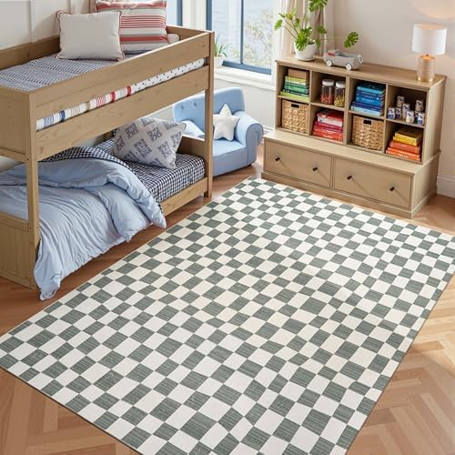 jinchan 6x9 Area Rug Washable Modern Checkered Rug for Kids Room, Grey by JINCHAN