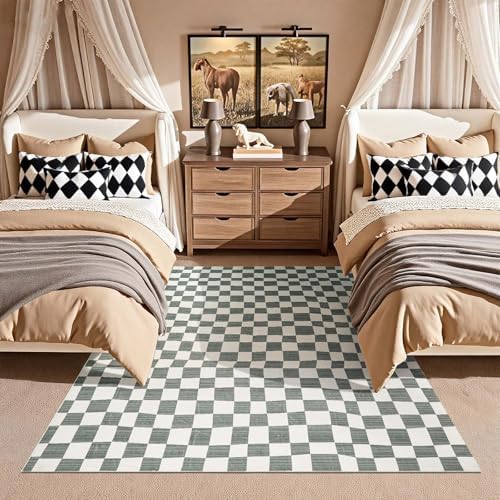 jinchan 5x7 Area Rug Washable Modern Checkered Rug for Kids Room, Grey - Image 6