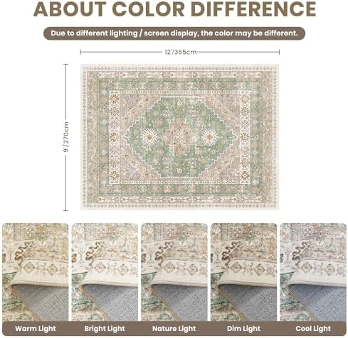 zesthome 9x12 Area Rugs for Living Room,Large Washable Rug,Green - Image 2