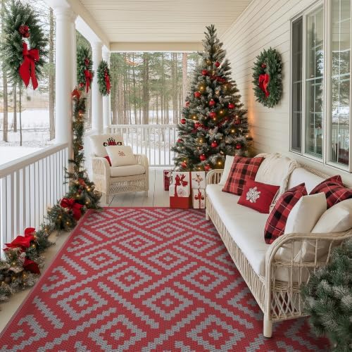 GENIMO Outdoor Rug, Waterproof Plastic Rugs for Patio, 6'x9' Red Grey - Image 4