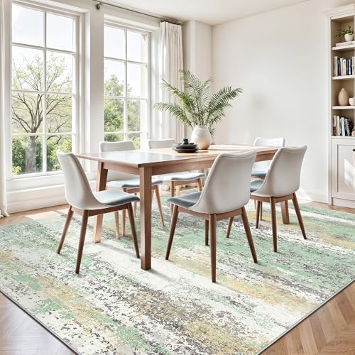 8x10 Area Rugs, Abstract Modern Ultra Soft Washable Rug, Non Slip Carpet with Rubber Back Stain Resistance Rugs for Living Room, Bedroom, Dining Room Decor(Light Green/Cream) - Image 4