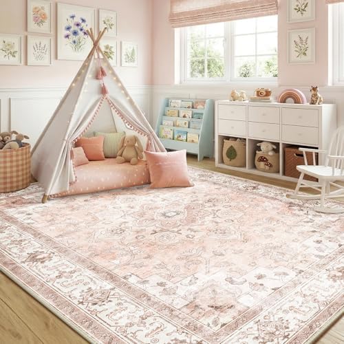 CAPALOCA 5x8 Washable Nursery Girls Low Pile Area Rug Pink - Image 3