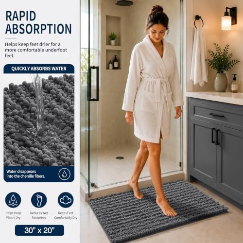 Yimobra Bathroom Rug Set 3 Piece, Super Absorbent Bath Mat Set, Dark Gray - Image 3