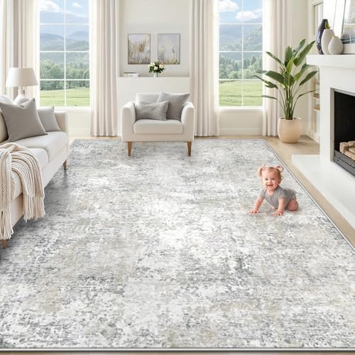XLUEZ 9x12 Area Rug for Living Room, Washable Modern Abstract Large Area Rug Neutral Soft Non Slip Kids Rug Stain Resistant Indoor Carpet for Bedroom Dining Room Playroom Office(BeigeGrey, 9'x12') by XLUEZ