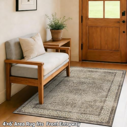 RCTJHOME 4x6 Brown Vintage Oriental Washable Area Rug Non-Slip Soft Carpet - Image 3