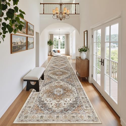 Madane Hallway Runner Rug 2'6''x14' Kitchen Runners Vintage, Turmeric/Grey - Image 3