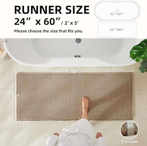 TYUU Waffle Runner Rug Bathroom, Long Boho Bath Mat, 60x24 Beige - Image 2