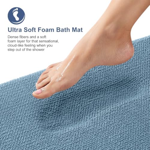 OLANLY Thick Memory Foam Bathroom Rugs 32x20, Absorbent Bath Mat, Airy Blue - Image 2