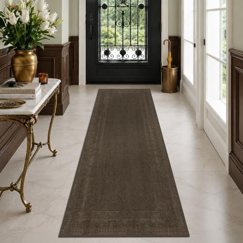Brown 2x6 Hallway Runner Rug, Non-Slip Washable Vintage Distressed Rugs for Bathroom & Entryway, Low Pile Stain Resistant Kitchen Runner, Modern Farmhouse Décor by TALANOVA