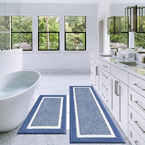 Pauwer Bathroom Rugs Sets 2 Piece, Non Slip Washable Bath Mat, Blue - Image 3