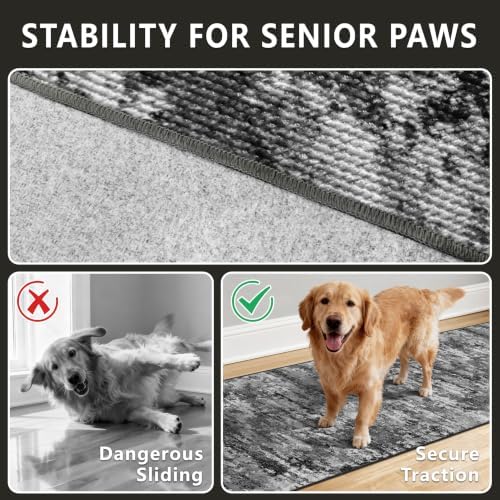 Long Hallway Runner Rug 2.6x12ft Textured Non Slip for Dogs,Black/Gray - Image 7
