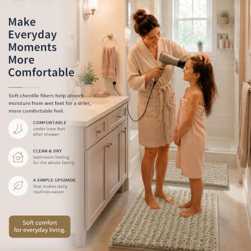 Yimobra Bathroom Rug Set 3 Piece, Super Water Absorbent Bath Mat Set, Camel - Image 4