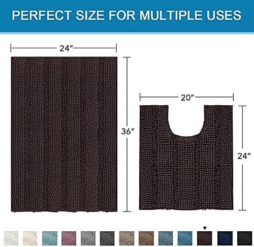 H.VERSAILTEX Bathroom Rugs Bath Rug Set 2 Piece Bathroom Contour Rug Toilet Mat Sets Non Slip Contour Bath Rug Ultra Thick Water Absorbent Striped Bath Mats(36" x 24" Plus 20" x 24" U, Chocolate) - Image 2