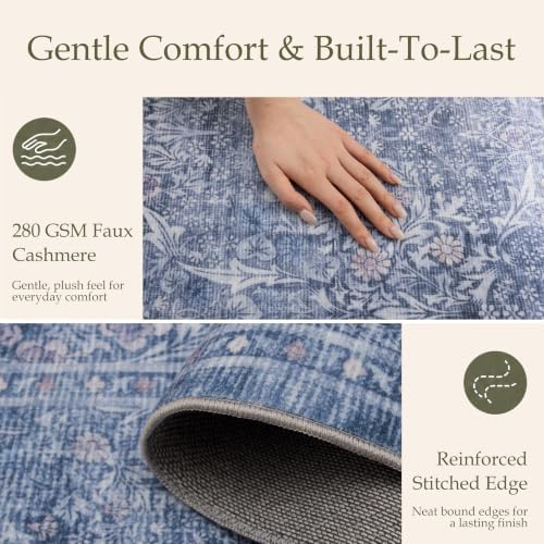 JOLLYVOGUE Runner Rug, 2x8 Washable Vintage Floral Rug, Dusk Blue - Image 5