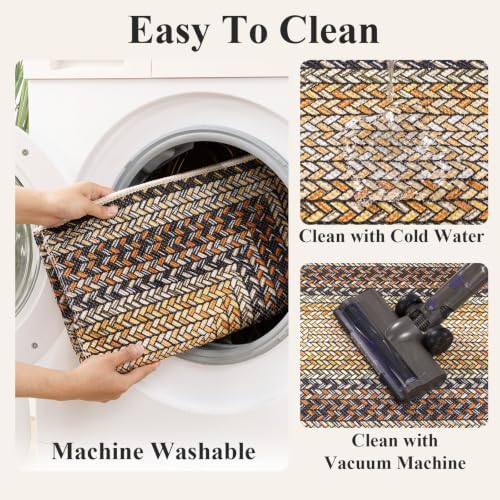 HEBE Faux Jute Kitchen Rugs Set of 3, Washable Kitchen Mats for Floor - Image 5