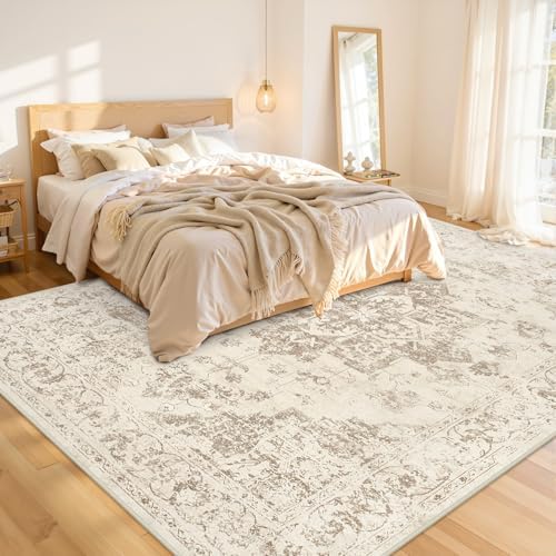 Area Rugs 9x12 Living Room: Bedroom Washable Carpet Beige/Ivory - Image 2