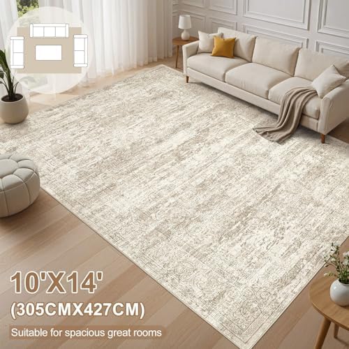 DMOYEST Area Rug Living Room Rugs - 10x14 Abstract Large Soft Indoor Washable Rug Neutral Modern Low Pile Carpet for Bedroom Dining Room Farmhouse Home Office - Vintage Beige - Image 3