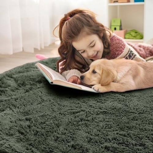 OLANLY Olive Green Round Rugs for Bedroom - Machine Washable, 8 ft Circle Area Rugs for Living Room, Soft and Fluffy Shaggy Carpet for Teen Girl and Boys, Nursery Rooms, Dorms, Home Decor Aesthetic - Image 7