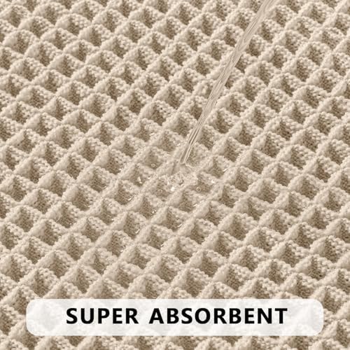 MIULEE Set of 2 Waffle Bathroom Rugs Boho Bath Mat Pale Beige 17x24 Inch - Image 3