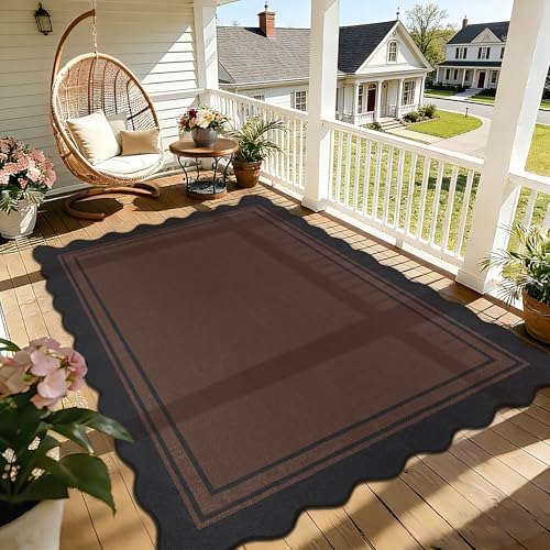 Zeeinx 6x9 Scalloped Rug Easy Jute Washable Outdoor Patio Rug Black Brown by Zeeinx