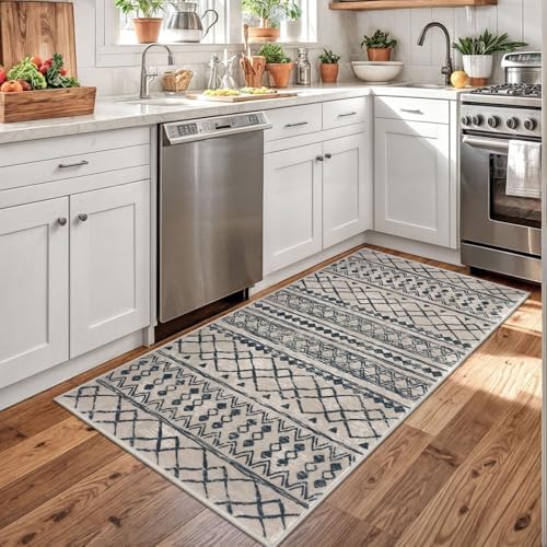 KUTA Boho 3x5 Rug for Entryway Washable Area Rug Light Brown Black - Image 3