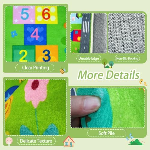 Hop and Count Hopscotch Rug for Kids, Educational Classroom Rugs with Geometric Shapes Number, Non Slip Kids Play Mat Rug Game Carpet for Bedroom Nursery Daycare Boy Girl - Green, 24''x72'' - Image 3