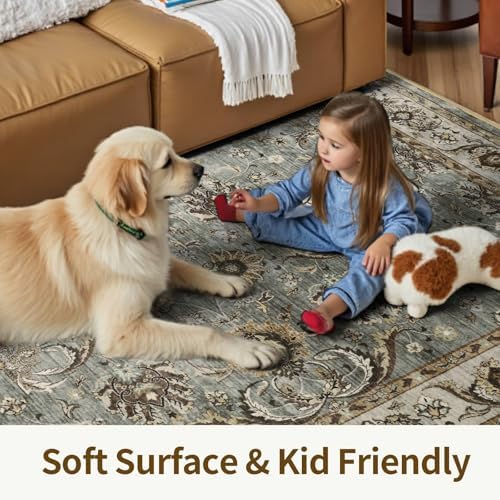 5x7 Ft Machine Washable Area Rugs for Bedroom, Thin Vintage Floral Print Rug Non Slip Carpet for Living Room, Dining Room, Office Home Decor (Brown) - Image 5