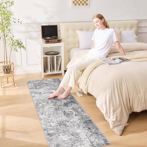 UERMEI 2x6 Washable Runner Rug for Hallway, Non Slip Low Pile Kitchen Carpet, Neutral Modern Abstract Indoor Floor Mat for Entryway Laundry, Kid & Pet Safe High Traffic Area, Grey - Image 3