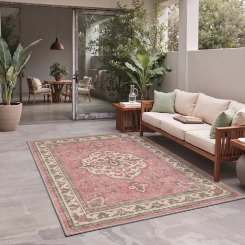 GENIMO 5X8 Outdoor Rug, Washable for Patio and Deck, Dusty Rose by GENIMO
