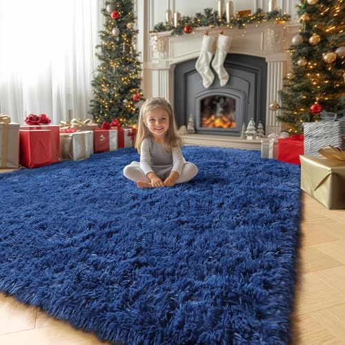 Amdrebio Navy Blue Fluffy Area Rug 4x6 for Boys Bedroom Living Room Dorm - Image 4