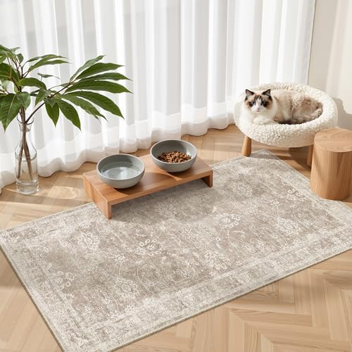 Madane 2x4 Washable Rugs for Entryway, Soft Neutral Throw Rug Brown/Sand - Image 4