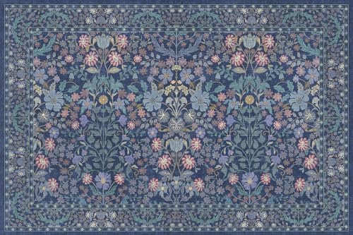 Blue Washable Entry Rug 2x3 Small Rugs- Front Door Throw Rugs Indoor, Non-Slip Bathroom Mat, Vintage Floral Thin Rug Stain Resistance for Kitchen, Laundry, Boho Entryway Décor by SparkleGaze