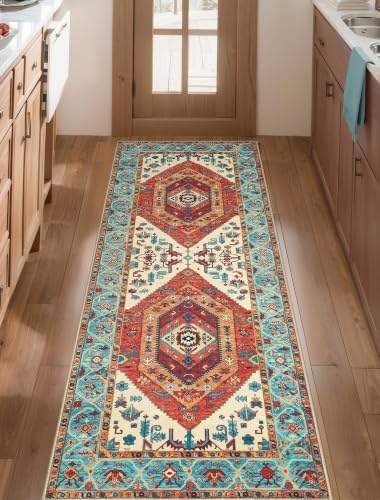 SERISSA 2x5 Washable Non Slip Boho Runner Rug for Hallway，Orange by SERISSAHomeDecorCollection