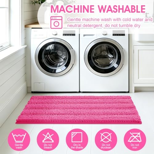 ACCUMTEK Christmas Striped Hot Pink Bathroom Rug Set 3 Pieces Ultra Soft, Non Slip Chenille Toilet Mat, Absorbent Plush Shaggy Bath Mats for Bathroom, Bedroom, Kitchen, Peach - Image 6