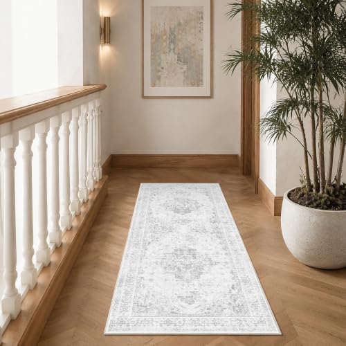 2x5 Washable Kitchen Runner Rug Non-Slip Medallion Gray Throw Carpet - Image 3