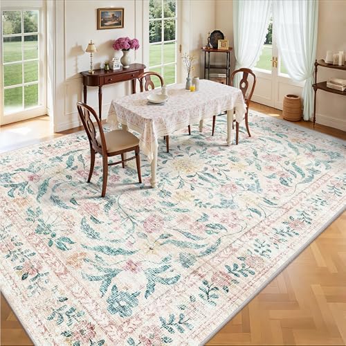 8x10 Area Rugs, Machine Washable Low Pile Floral Rugs for Living Room, Bedroom, Large Boho Area Rug with Non-Slip Backing for Dining Room(Pink Bloom) - Image 4