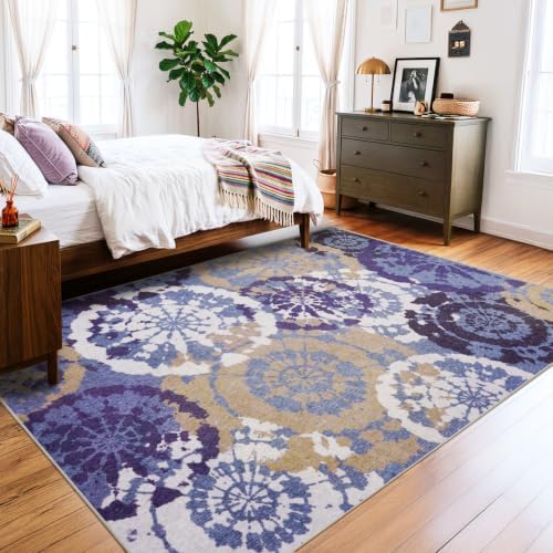 Boho Modern 5x7 Area Rug, Machine Washable Non-Slip Low-Pile Rugs - Image 3